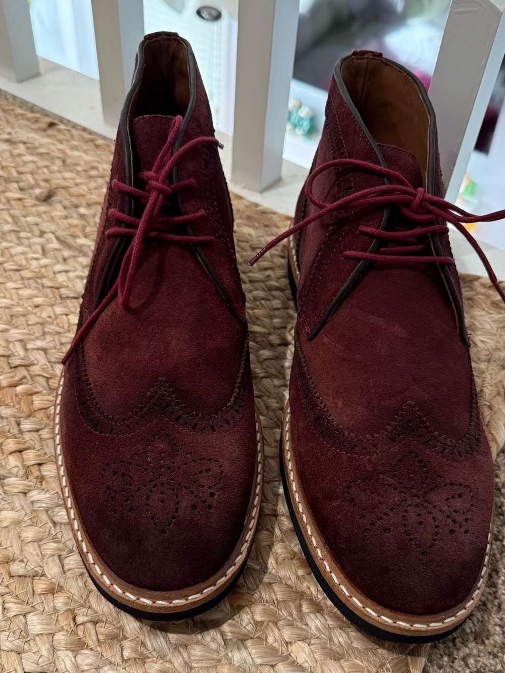 Marc Joseph Men's Burgundy Suede Wingtip Chukka Boots